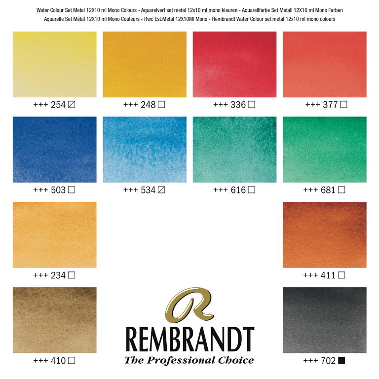 レンブラント透明水彩絵具 10ml モノピグメント12色セット | 製品情報 